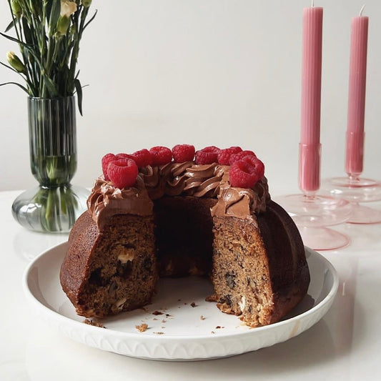 Banana Cake with White Chocolate and Dark chocolate Frosting